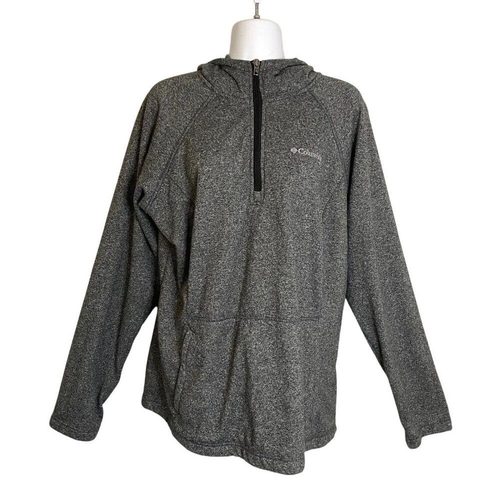 Columbia Women's Sz XL Gray 1/4 Zip Pullover Hoodie Fleece Lined Pockets comfy